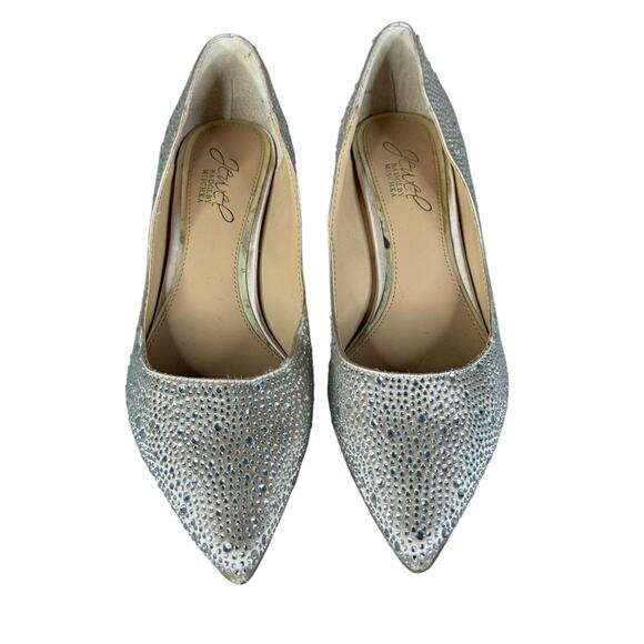 NEW Jewel Embellished Satin Pointed Toe Kitten Heels Silver Pumps Size 6.5 - Picture 5 of 8